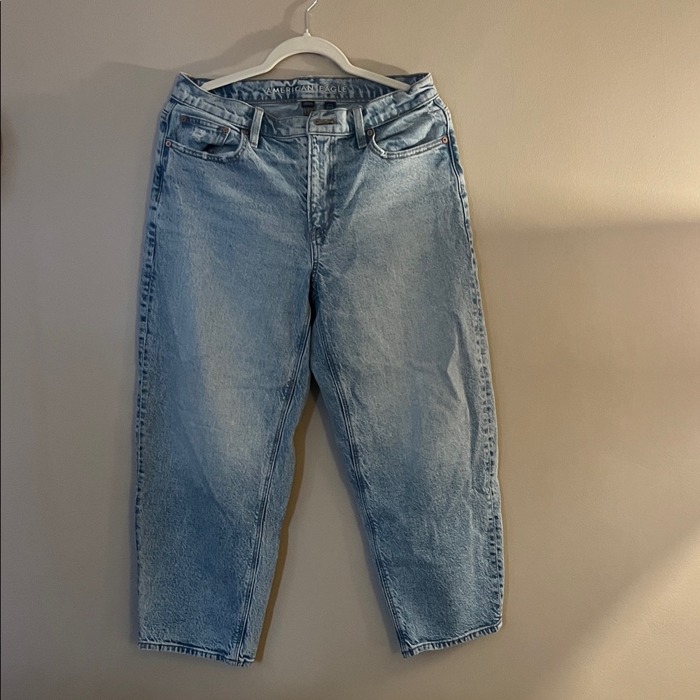 American Eagle Light Blue Barrel Denim Jeans-Short